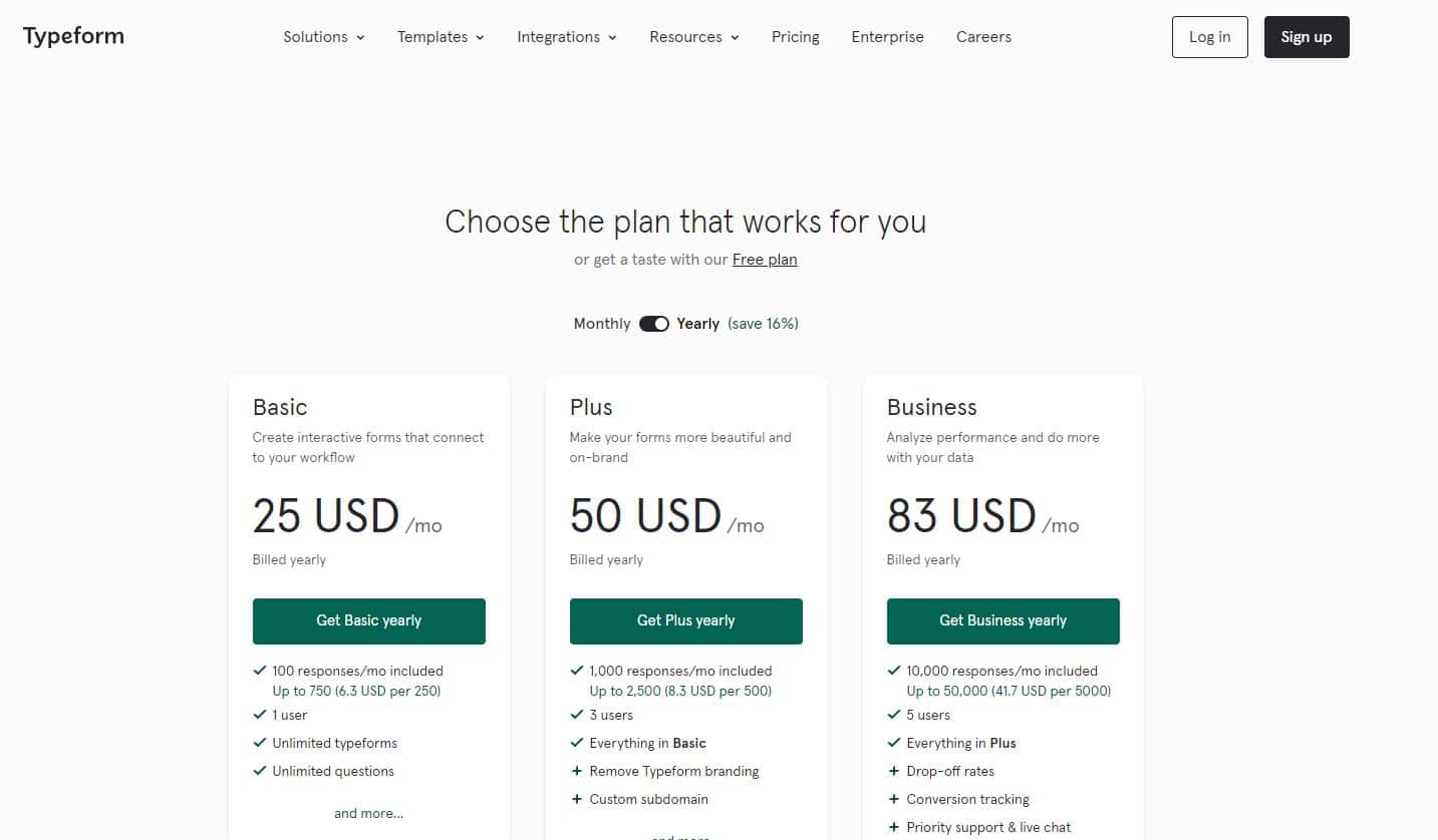 Typeform Pricing